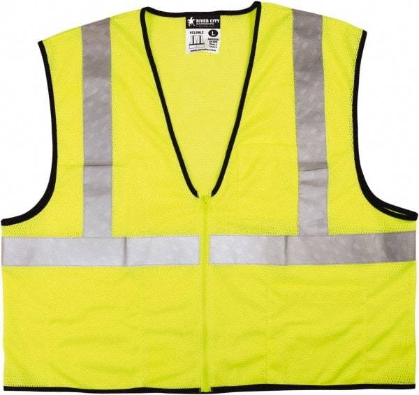 MCR Safety - Size 4XL High Visibility Lime Mesh General Purpose Vest - 28.4" Chest, ANSI 107-2015, Zipper Closure, 3 Pockets, Polyester - Makers Industrial Supply