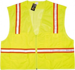 MCR Safety - Size XL High Visibility Lime Mesh Surveyor's Vest - 25.4" Chest, Zipper Closure, 6 Pockets, Polyester - Makers Industrial Supply