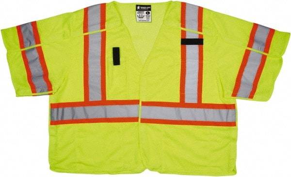 MCR Safety - Size L High Visibility Lime Mesh Surveyor's Vest - 26" Chest, ANSI 107-2015, Hook & Loop Closure, 5 Pockets, Polyester - Makers Industrial Supply