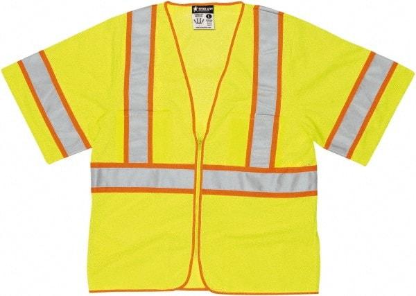 MCR Safety - Size 3XL High Visibility Lime General Purpose Vest - 27.4" Chest, ANSI 107-2015, Zipper Closure, 2 Pockets, Polyester - Makers Industrial Supply