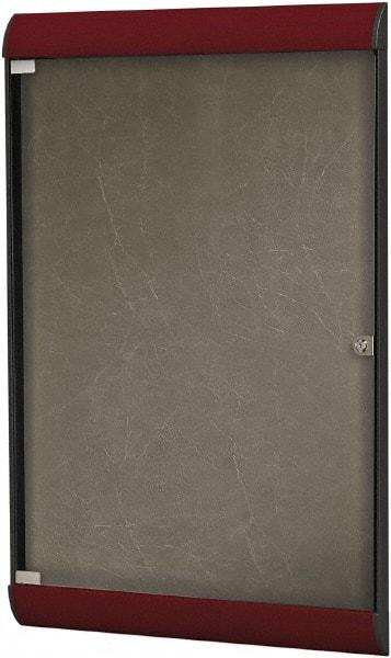 Ghent - 42.13" Wide x 27-3/4" High Enclosed Cork Bulletin Board - Vinyl, Berry - Makers Industrial Supply