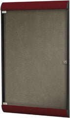 Ghent - 42.13" Wide x 27-3/4" High Enclosed Cork Bulletin Board - Vinyl, Berry - Makers Industrial Supply