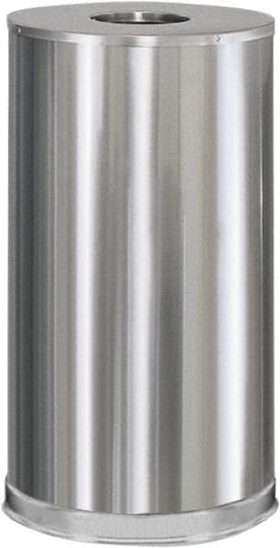 Rubbermaid - 15 Gal Silver Round Decorative Waste Receptacle With Top - Steel, 28" High - Makers Industrial Supply