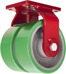 Hamilton - 6" Diam x 3" Wide x 8-1/2" OAH Top Plate Mount Dual Rigid Caster - Polyurethane Mold onto Cast Iron Center, 4,000 Lb Capacity, Sealed Precision Ball Bearing, 5-1/2 x 7-1/2" Plate - Makers Industrial Supply