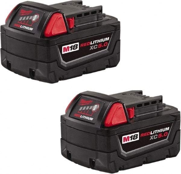 Milwaukee Tool - 18 Volt Lithium-Ion Power Tool Battery - 5 Ahr Capacity, 110 min Charge Time, Series RED LITHIUM - Makers Industrial Supply