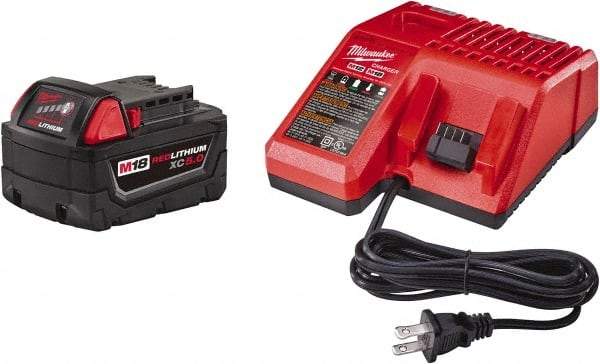 Milwaukee Tool - 18 Volt Lithium-Ion Power Tool Battery - 5 Ahr Capacity, 110 min Charge Time, Series RED LITHIUM - Makers Industrial Supply