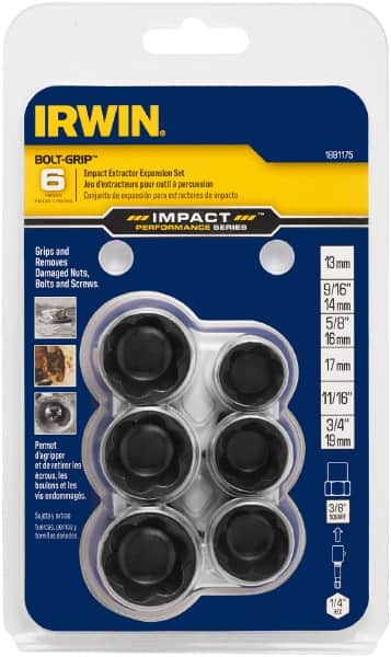 Irwin - 6 Piece Bolt Extractor Set - Magnetic Rail - Makers Industrial Supply