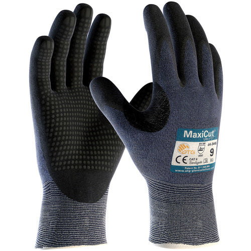 ‎44-3445/XXL Cut Resistant Glove - MaxiCut Ultra - Blu. Eng Yrn - Black MicroFoam Nirile Dot Coat - EN5 - Exact Industrial Supply