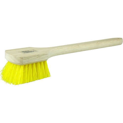 20″ Utility Scrub Brush, Yellow Polypropylene, Long Handle, Wood Block - Makers Industrial Supply