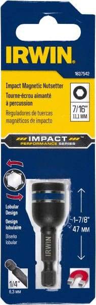 Irwin - 5/8" Magnetic Nutsetter - 1/4" Hex Drive, 1-7/8" OAL, 5/8" Socket Nose Diam - Makers Industrial Supply