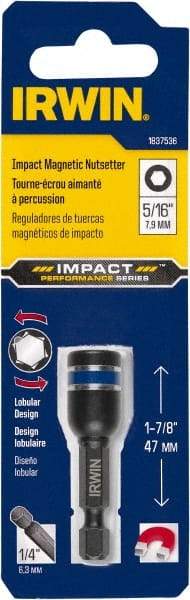 Irwin - 1/2" Magnetic Nutsetter - 1/4" Hex Drive, 1-7/8" OAL, 1/2" Socket Nose Diam - Makers Industrial Supply