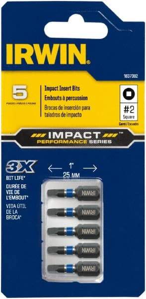 Irwin - 1/4" Drive, #2 Square Screwdriver Bit - 1" OAL - Makers Industrial Supply