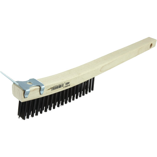 Hand Wire Scratch Brush w/Scraper, .012 Steel Fill, Curved Handle, 3 × 19 Rows - Makers Industrial Supply