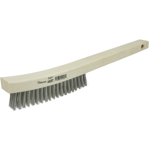 Hand Wire Scratch Brush, .012 Stainless Steel Fill, Curved Handle, 4 × 18 Rows - Makers Industrial Supply