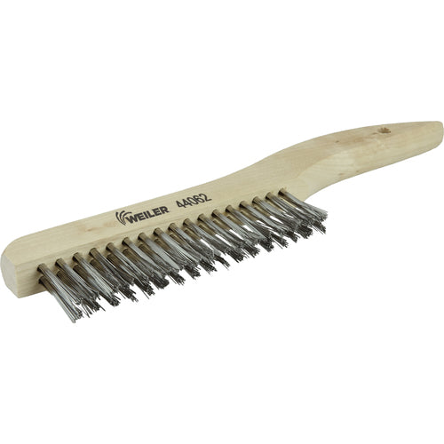 Hand Wire Scratch Brush. .012 Stainless Steel Fill, Shoe Handle, 2 × 17 Rows - Makers Industrial Supply