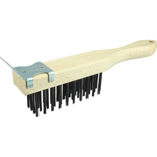 Hand Wire Scratch Brush w/Scraper, .012 Steel Fill , 4 × 11 Rows - Makers Industrial Supply