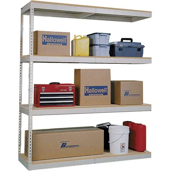 Hallowell - 4 Shelf Add-On Open Steel Shelving - 1 Lb Capacity, 96" Wide x 84" High x 48" Deep, Tan - Makers Industrial Supply