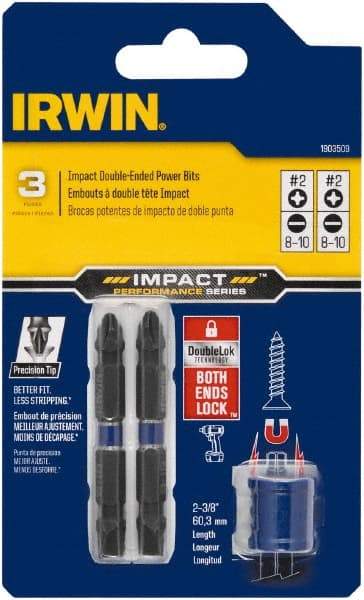 Irwin - 3 Piece, Phillips, Slotted Handle, Double End Bit Set - No. 2 Phillips - Makers Industrial Supply