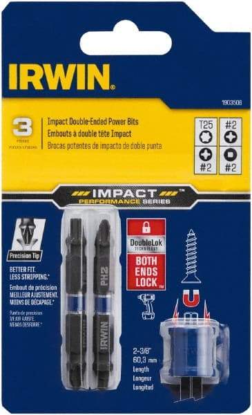 Irwin - 3 Piece, Phillips, Square, Torx Handle, Double End Bit Set - #2 - Makers Industrial Supply