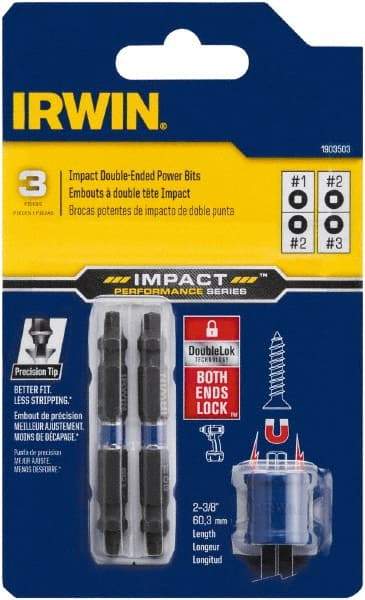 Irwin - 3 Piece, Square Handle, Double End Bit Set - #1 to #3 - Makers Industrial Supply