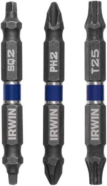 Irwin - 3 Piece, Screwdriver Double End Bit Set - T25 Torx, #2 Square Recess - Makers Industrial Supply