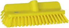 Vikan - 1-1/2" Bristle Length, Polyester Cleaning & Finishing Brush - 9-5/8" Long x 5" Wide Head, 10" OAL, European Threaded Handle, Yellow, Polypropylene Block - Makers Industrial Supply