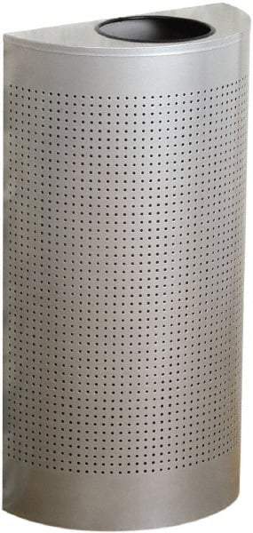 Rubbermaid - 12 Gal Silver Half-Round Decorative Waste Receptacle With Top - Steel, 32" High x 18" Wide - Makers Industrial Supply