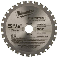 Milwaukee Tool - 5-3/8" Diam, 20mm Arbor Hole Diam, 30 Tooth Wet & Dry Cut Saw Blade - Carbide-Tipped, Standard Round Arbor - Makers Industrial Supply