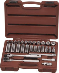 Paramount - 29 Piece 3/8" Drive Chrome Finish Deep Well Socket Set - 6 Points, 8mm to 19mm Range, Metric Measurement Standard - Makers Industrial Supply