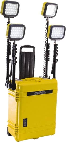 Pelican Products, Inc. - 12 Volt, 93 Watt, Electric, LED Portable Floor Work Light - 13.78" Cord, 4 Heads, 12,000 Lumens, Polypropylene, 24.83" Long x 19.57" Wide x 11.93" High - Makers Industrial Supply