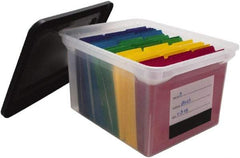 Innovative Storage Designs - 1 Compartment, 17-3/4 Inch Wide x 14 Inch Deep x 10-1/4 Inch High, Portable File Box - Plastic, Black and Clear - Makers Industrial Supply