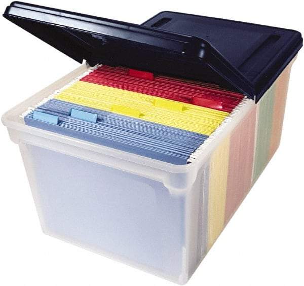 Innovative Storage Designs - 1 Compartment, 23-1/4 Inch Wide x 14-1/4 Inch Deep x 10-5/8 Inch High, Portable File Box - Plastic, Clear and Navy - Makers Industrial Supply