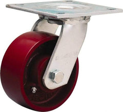 Hamilton - 5" Diam x 2" Wide x 6-1/2" OAH Top Plate Mount Swivel Caster - Cast Iron, 1,250 Lb Capacity, Sealed Precision Ball Bearing, 5 x 5-1/2" Plate - Makers Industrial Supply