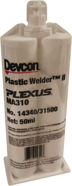 Plexus - 50 mL Cartridge Two Part Acrylic Adhesive - 15 to 18 min Working Time, 60°F to 95°F, 4,500 psi Shear Strength - Makers Industrial Supply