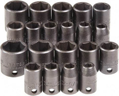 Proto - 20 Piece 3/8" Drive Chrome Finish Impact Socket Set - 6 Points, 1/4" to 3/4" (7mm to 17mm) Range, Inch/Metric Measurement Standard - Makers Industrial Supply