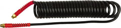 PRO-SOURCE - 1/4" ID, 1/4 Thread, 15' Long, Black Polyurethane Coiled & Self Storing Hose - 145 Max psi, Male Swivel x Male Swivel - Makers Industrial Supply