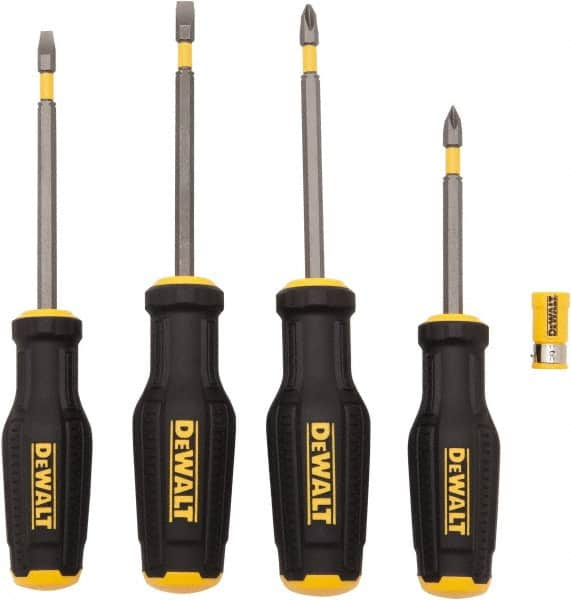 DeWALT - 4 Piece Phillips & Slotted Screwdriver Set - Ergonomic Handle, Blade Sizes: Length 3 to 4, Width 3/16 & 1/4, Bit Sizes: Philips #1 to #2 - Makers Industrial Supply