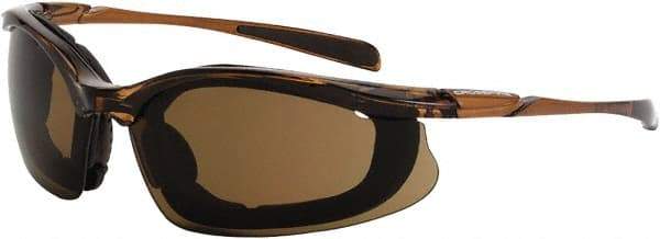 CrossFire - Brown Lenses, Framed Safety Glasses - Anti-Fog, Black Frame, Size Universal, Wrap Around - Makers Industrial Supply