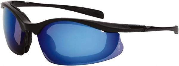 CrossFire - Blue Mirror Lenses, Framed Safety Glasses - Scratch Resistant, Matte Black Frame, Size Universal, Wrap Around - Makers Industrial Supply