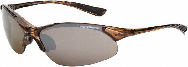 CrossFire - Brown Flash Mirror Lenses, Framed Safety Glasses - Scratch Resistant, Crystal Brown Frame, Size Universal, Wrap Around - Makers Industrial Supply