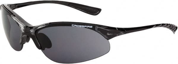 CrossFire - Smoke Lenses, Framed Safety Glasses - Scratch Resistant, Crystal Black Frame, Size Universal, Wrap Around - Makers Industrial Supply