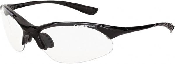 CrossFire - Clear Lenses, Framed Safety Glasses - Scratch Resistant, Black Frame, Size Universal, Wrap Around - Makers Industrial Supply