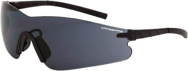 CrossFire - Smoke Lenses, Framed Safety Glasses - Anti-Fog, Black Frame, Size Universal, Wrap Around - Makers Industrial Supply