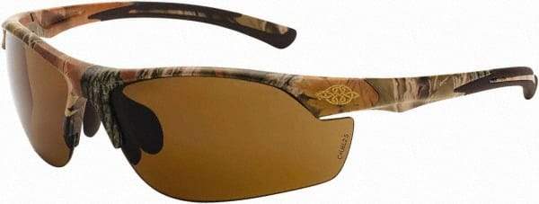 CrossFire - Brown Lenses, Framed Safety Glasses - Scratch Resistant, Brown Camouflage Frame, Size Universal, Wrap Around - Makers Industrial Supply