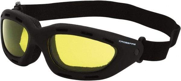 CrossFire - Yellow Lenses, Framed Safety Glasses - Anti-Fog, Black Frame, Size Universal, Wrap Around - Makers Industrial Supply