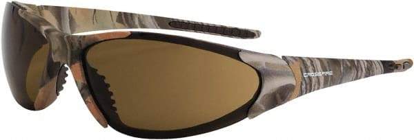 CrossFire - Brown Lenses, Framed Safety Glasses - Scratch Resistant, Brown Camouflage Frame, Size Universal, Wrap Around - Makers Industrial Supply