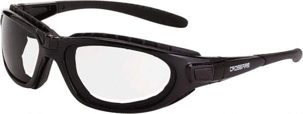 CrossFire - Clear Lenses, Framed Safety Glasses - Anti-Fog, Crystal Black Frame, Size Universal, Wrap Around - Makers Industrial Supply