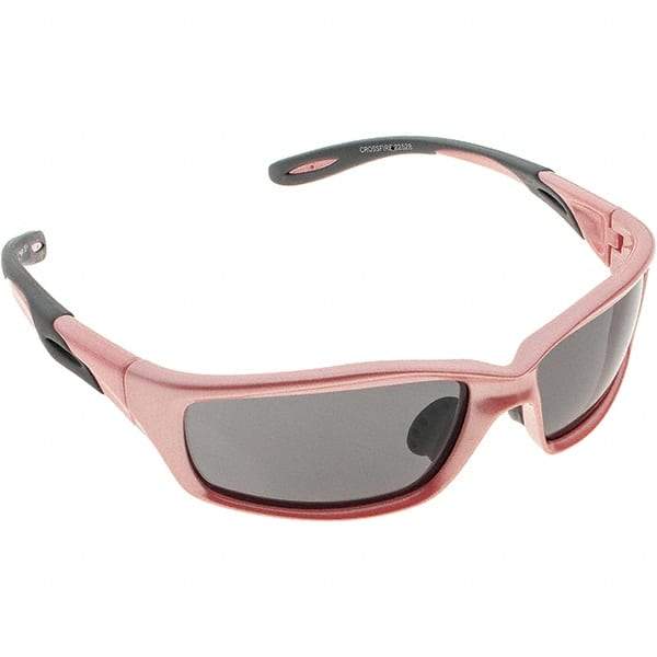 CrossFire - Dark Smoke Lenses, Framed Safety Glasses - Scratch Resistant, Pink Frame, Secure Fit Temples, Universal Size, Wrap Around Frame - Makers Industrial Supply