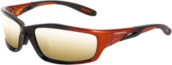 CrossFire - Gold Mirror Lenses, Framed Safety Glasses - Scratch Resistant, Orange/Black Frame, Size Universal, Wrap Around - Makers Industrial Supply