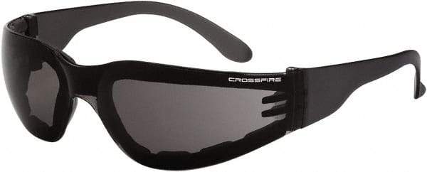 CrossFire - Smoke Lenses, Framed Safety Glasses - Anti-Fog, Black Frame, Size Universal, Wrap Around - Makers Industrial Supply